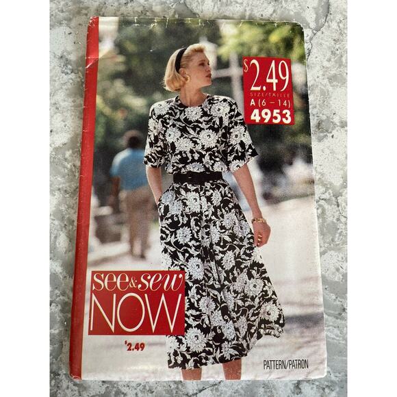 SEE & SEW NOW Women's pattern size A (6-14) # 4953 dress pattern, cut - Picture 1 of 3